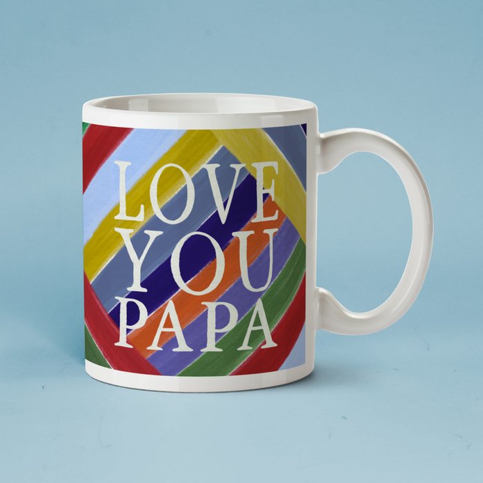 Handpainted Multicoloured Striped Love You Papa Mug