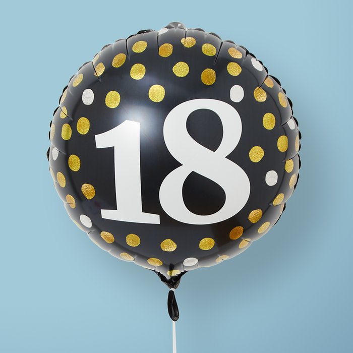 18th Birthday Black & Gold Milestone Balloon