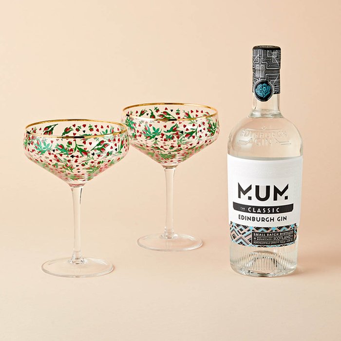 Cath Kidston Coupe Glasses & 'Mum' Personalised Gin Bundle