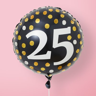 25th Birthday Black & Gold Milestone Balloon