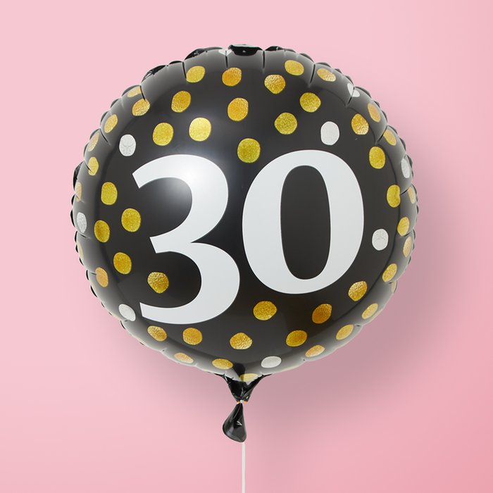 30th Birthday Black & Gold Milestone Balloon