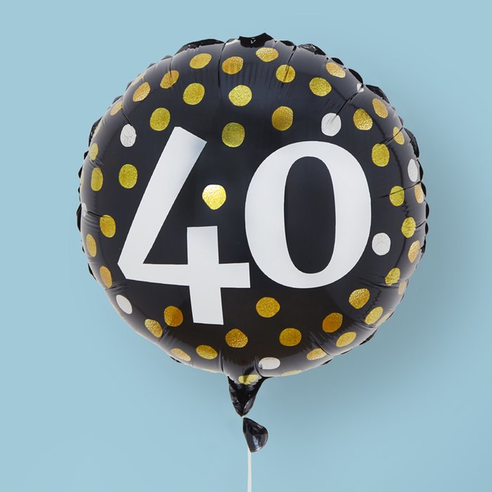 40th Birthday Black & Gold Milestone Balloon