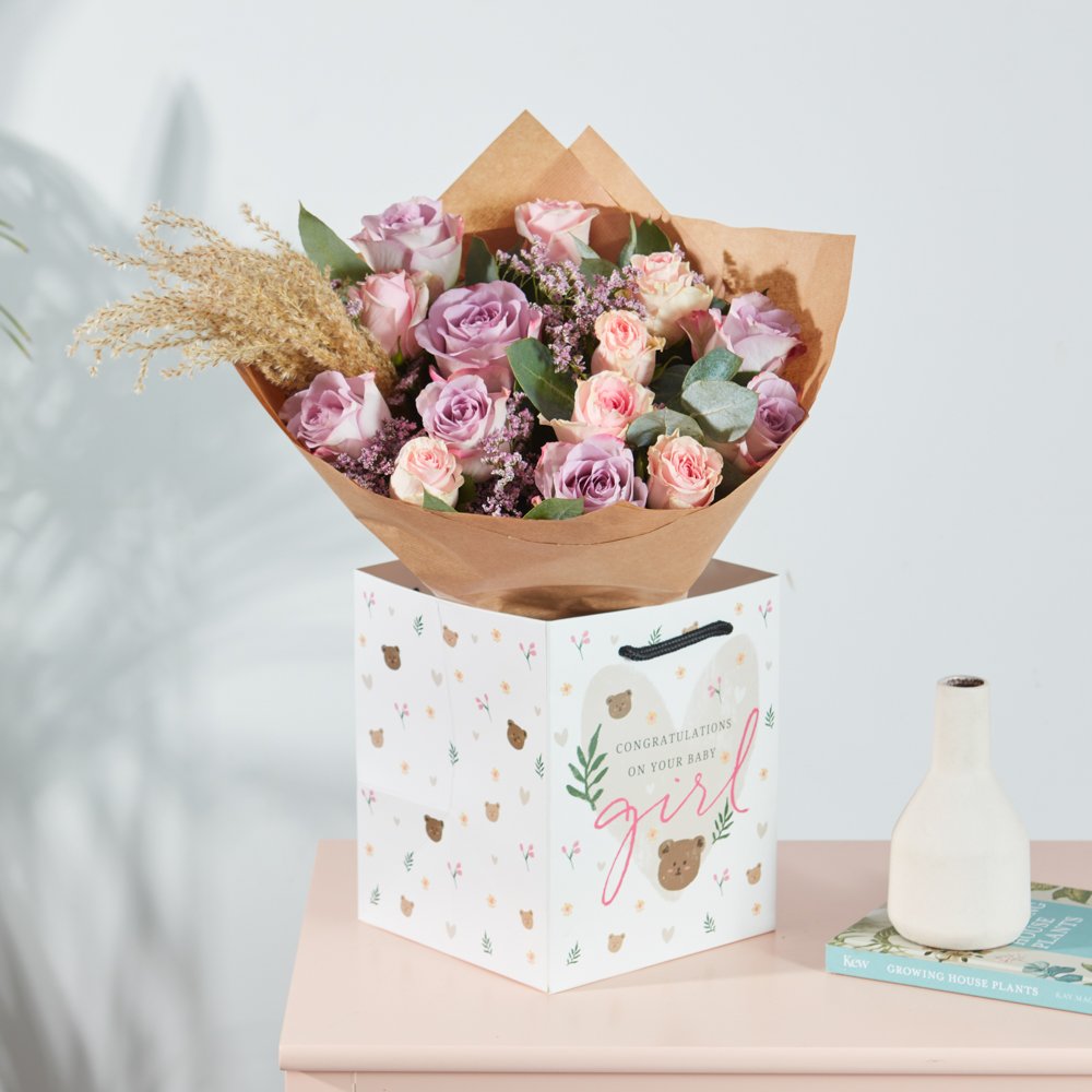 Moonpig The Baby Girl Congratulations Gift Bag Flowers