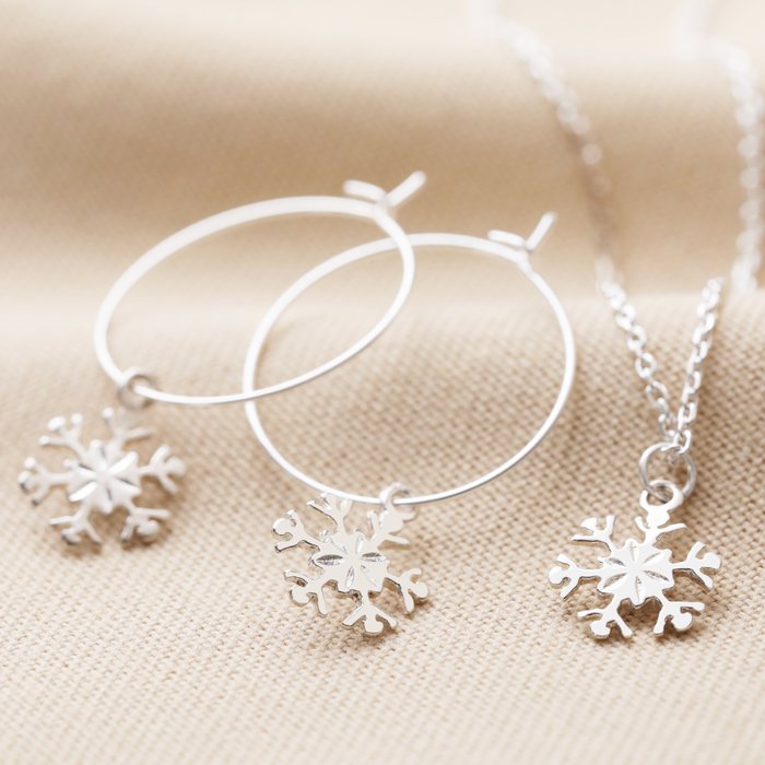 Snowflake Silver Earrings & Necklace