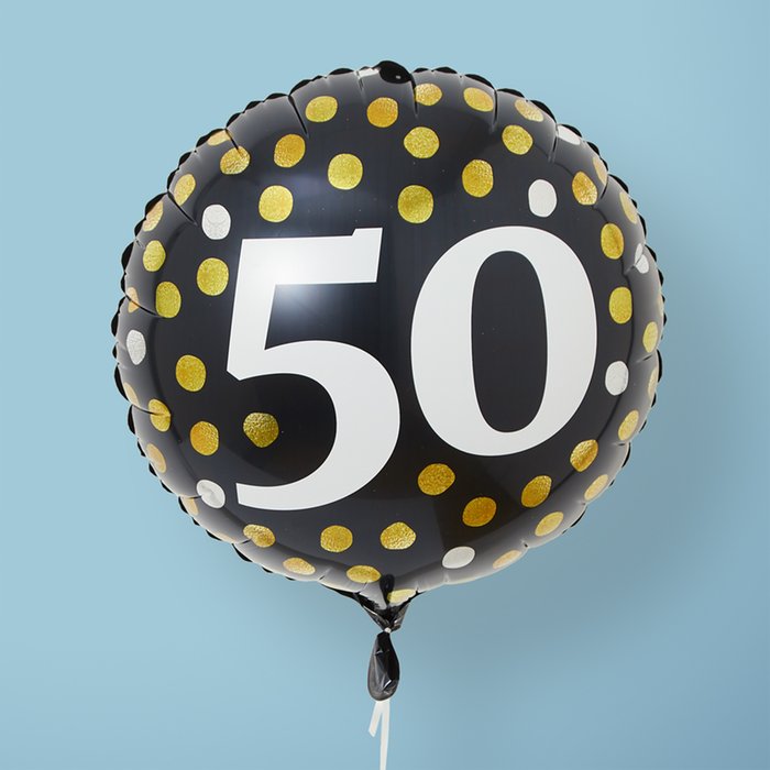 50th Birthday Black & Gold Milestone Balloon