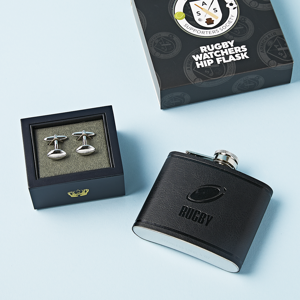 Rugby Cufflinks & Flask Bundle