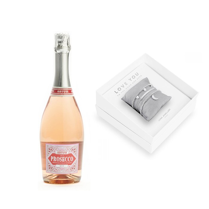 Artusi Prosecco Rose 2019 75cl & Love You To the Moon & Back Jewellery Gift Set