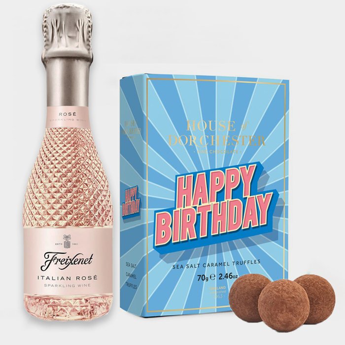 Happy Birthday Truffles & Mini Sparkling Rose Freixenet 20cl