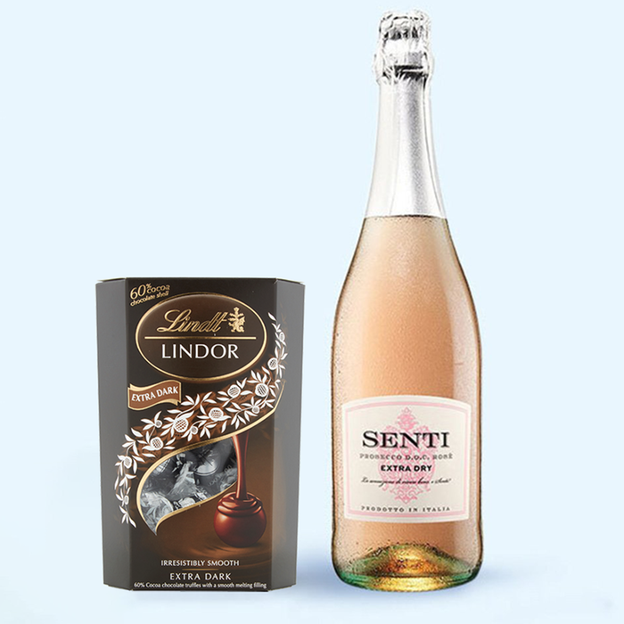Lindt Dark Chocolate Truffles & Rose Prosecco 75cl Gift Set