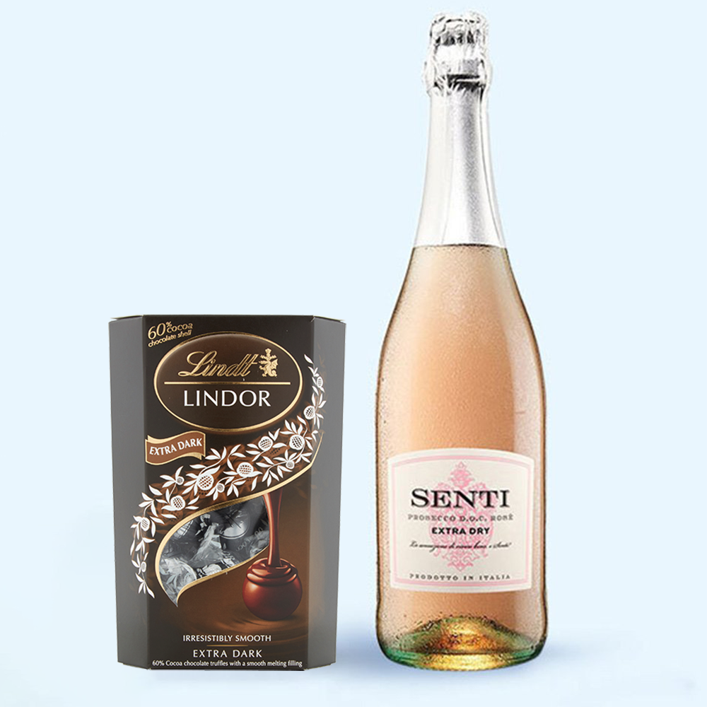 Lindt Dark Chocolate Truffles & Rose Prosecco Gift Set Alcohol