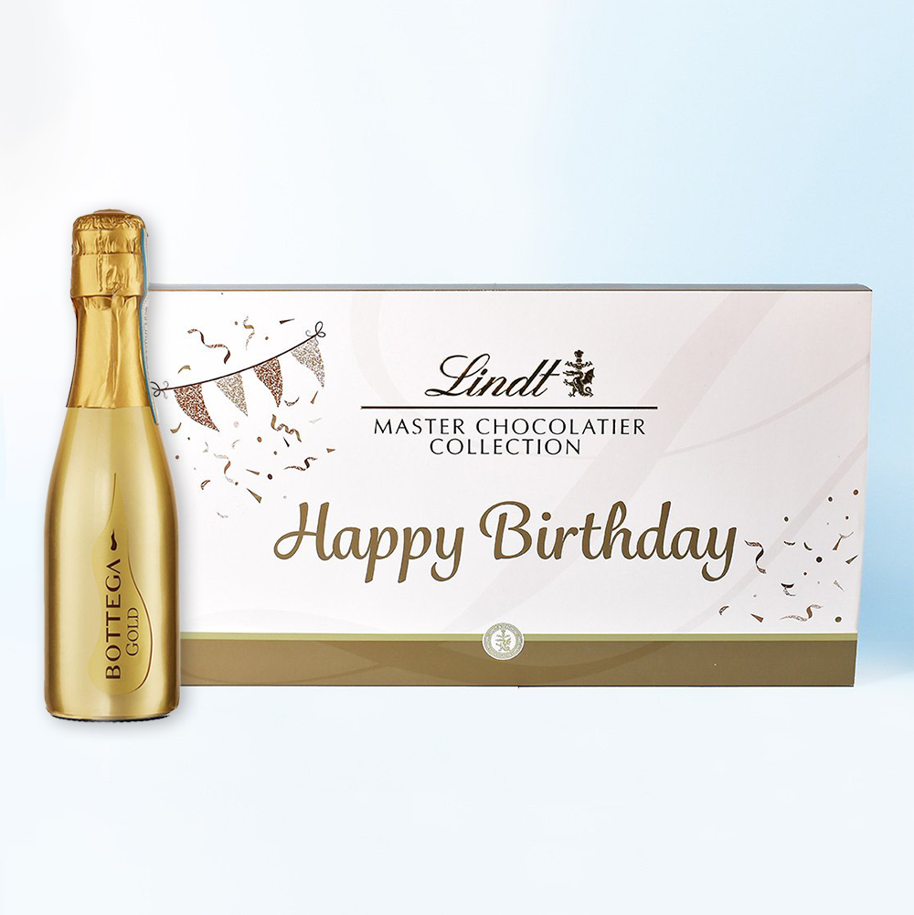 Lindt Birthday Chocolate & Bottega Gold Gift Set Alcohol