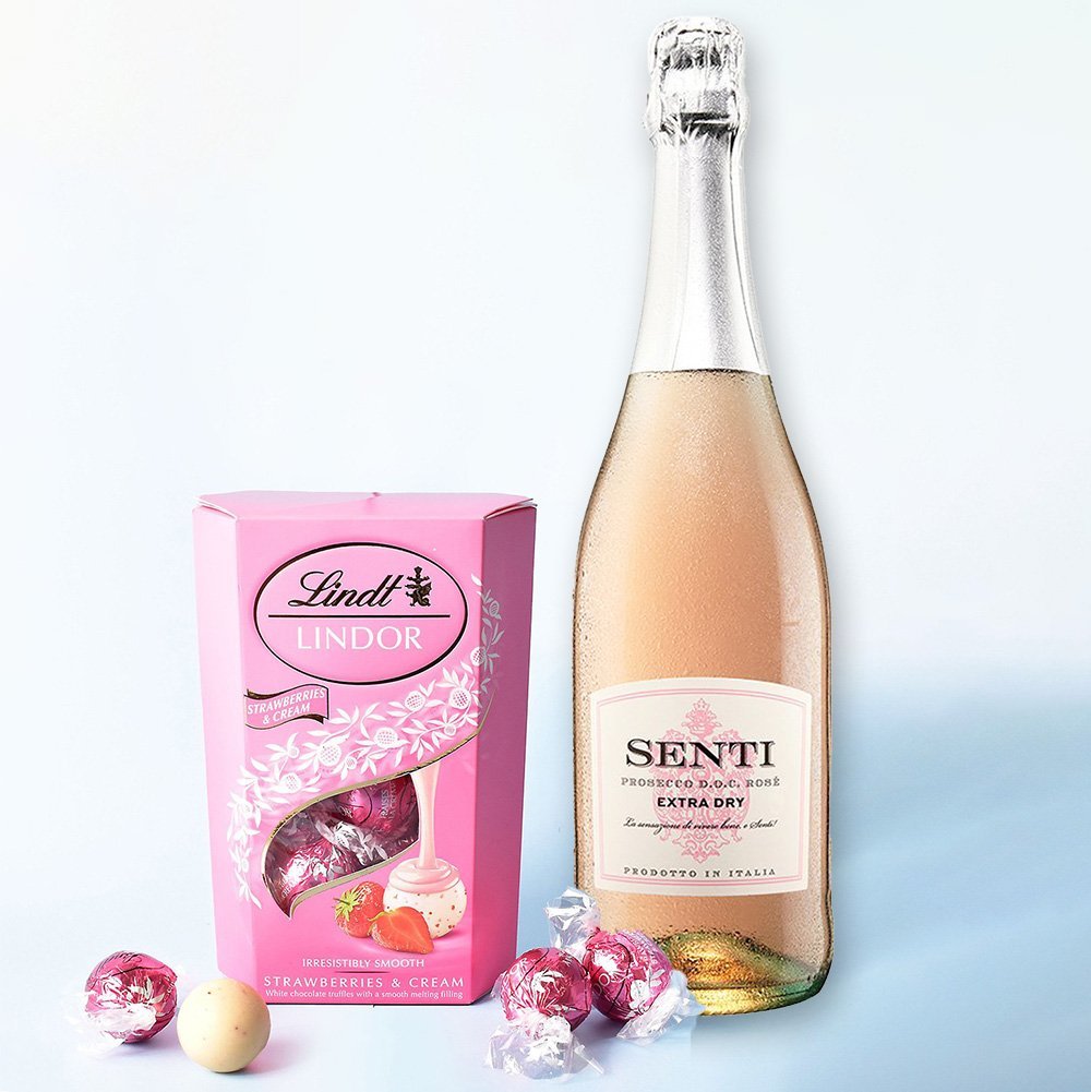 Lindt Strawberries & Cream Truffles & Senti Gift Set Alcohol