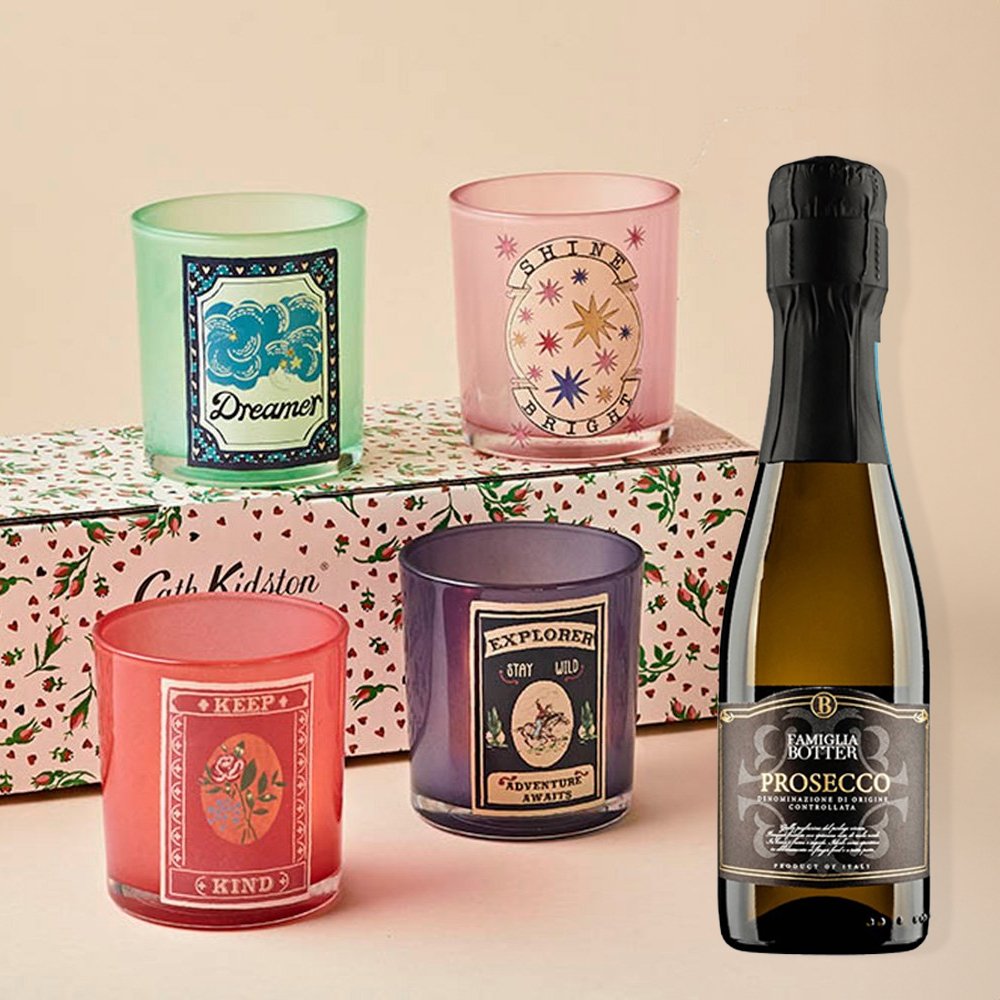 Cath Kidston Tealight Holders & Prosecco Gift Set Alcohol