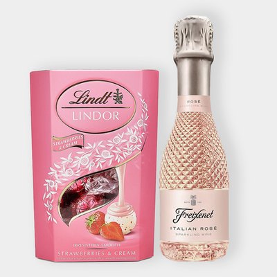 Mini Rose Friexenet 20cl & Lindt Strawberries & Cream 200g