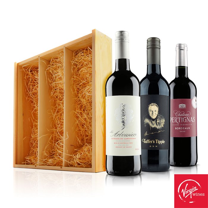 Virgin Wines French Red Wine Trio in Wooden Gift Box