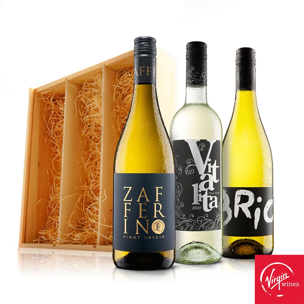 Virgin Wines Pinot Grigio Trio In Wooden Gift Box Alcohol