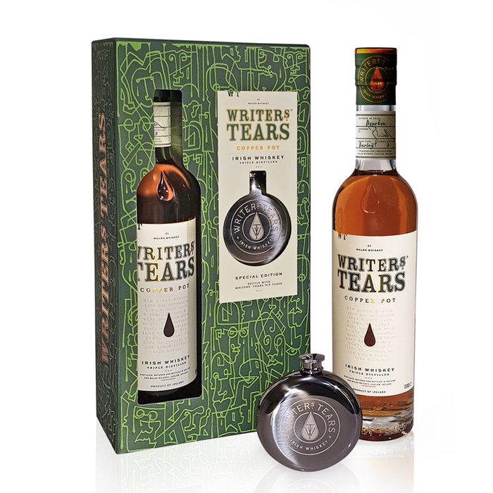Writers Tears's  Copper Pot Irish Whiskey 70cl Gift Set with Hip Flask