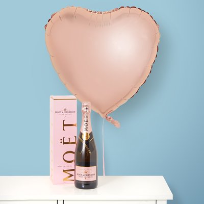 Heart balloon & Moët et Chandon Rosé Impérial Champagne Bundle