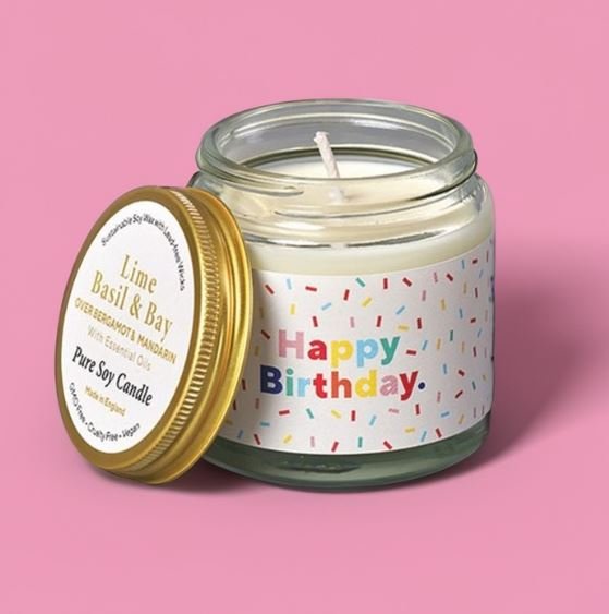 Aery Lime & Basil Soy Wax 'happy Birthday' Candle