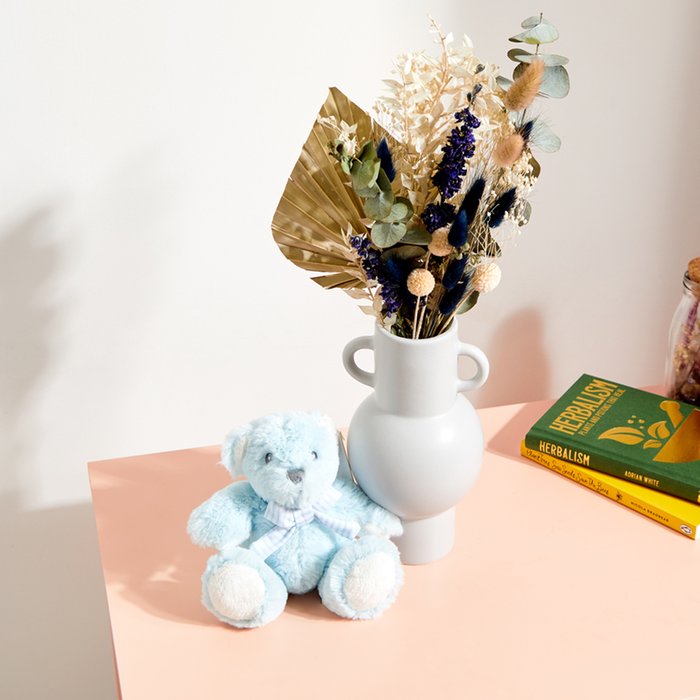 Baby Boy Dried Mini Bouquet and Teddy