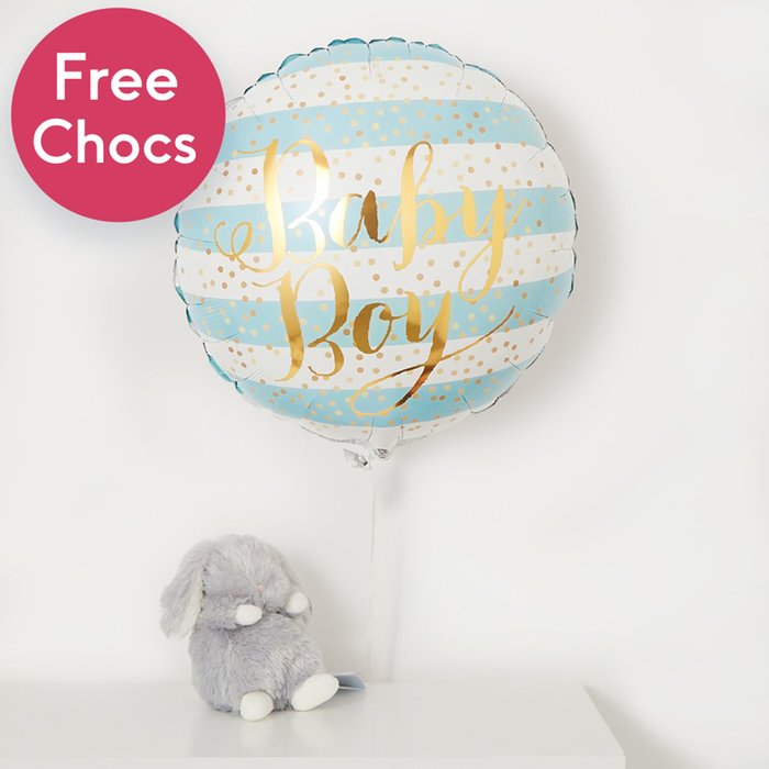 Baby Boy Balloon & Bunny Plush Gift Set