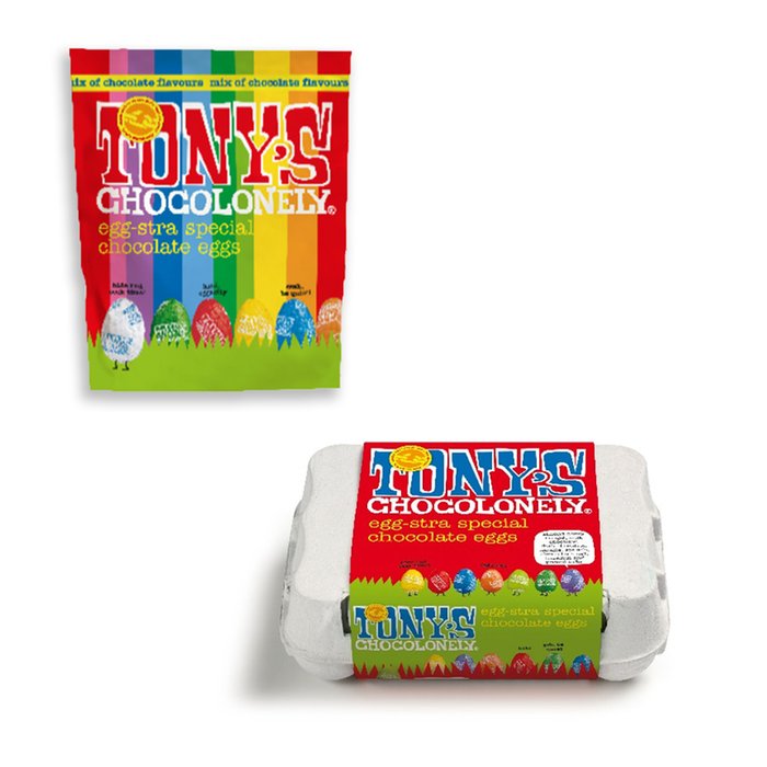 Tony's Chocolonely Easter Egg Pouch & Egg Assortment Bundle