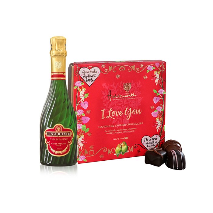 Tsarine Brut Champagne and Holdsworth 'I Love You' Chocolate Gift Set
