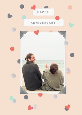 Lovable And Adoring Simple Picture Frame And Love Hearts Photo Upload Anniversary Card