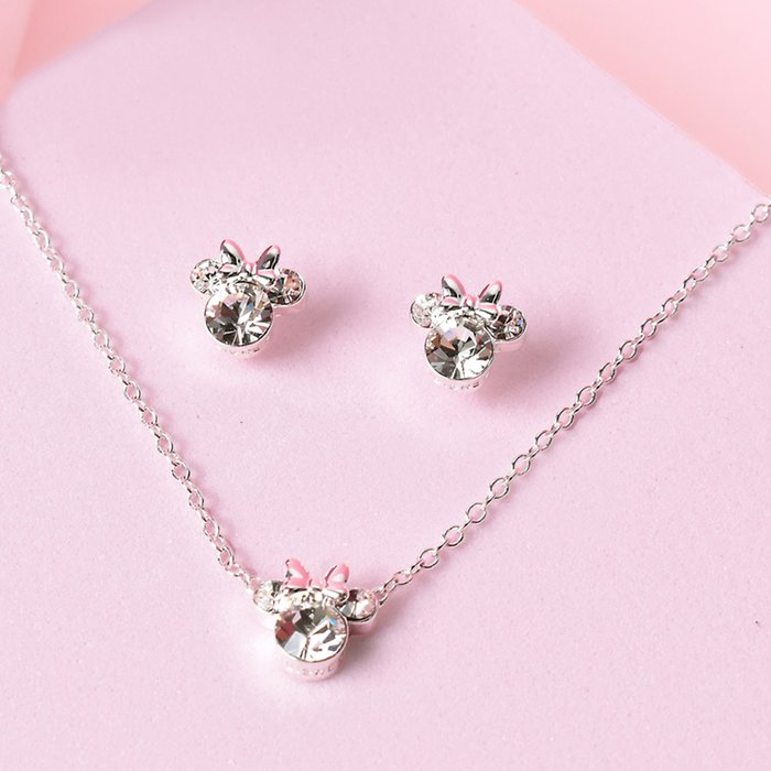 Disney Minnie Mouse Silver Plated Necklace & Stud Earring Set