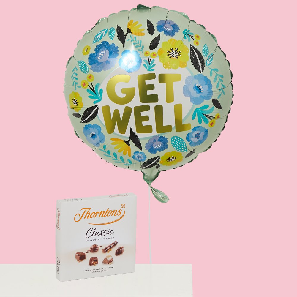 Get Well Floral Balloon & Thorntons Classic Chocolates