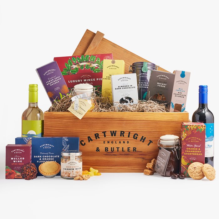 Cartwright & Butler Wine & Treats Wooden Hamper 2x75cl