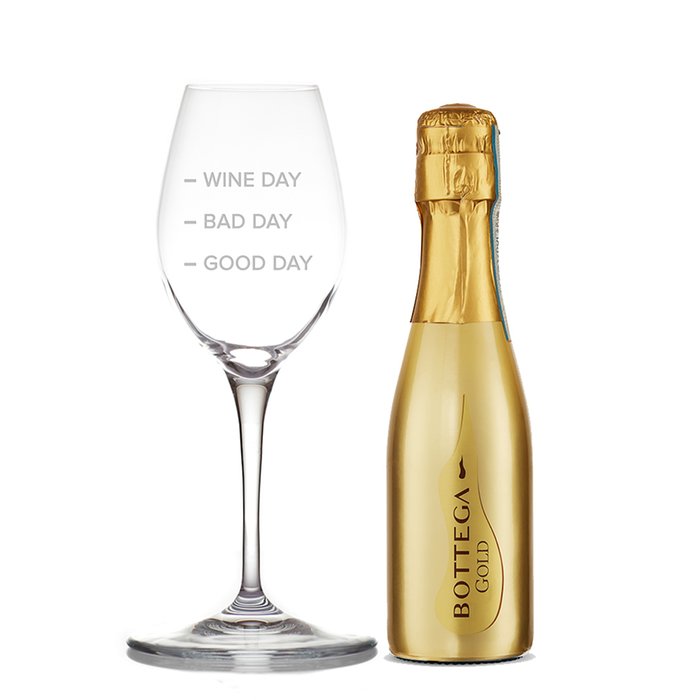 Engraved Wine Glass & Bottega Gold Gift Set