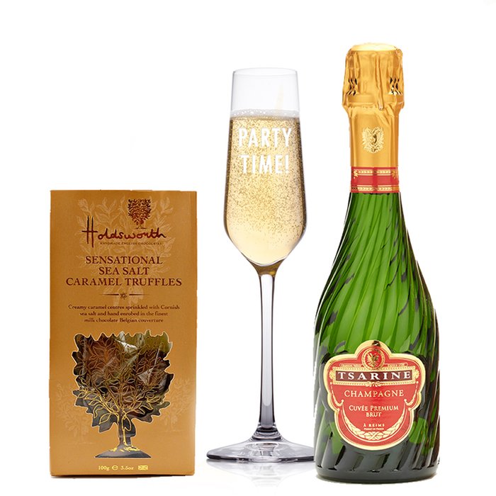 Party Time Glass, Champagne & Truffles Gift Set