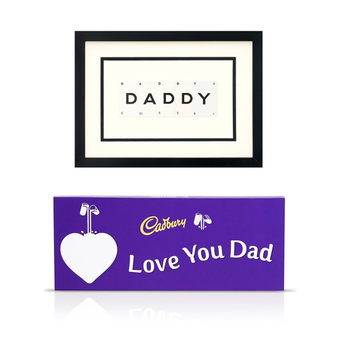 Daddy Vintage Playing Cards Frame & Giant Cadbury 'I Love You Dad' Bar Bundle