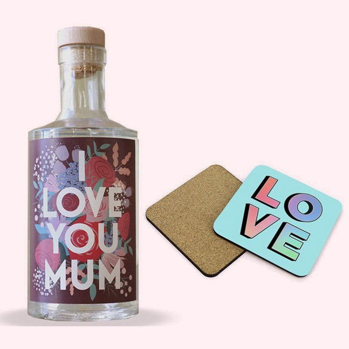 Love You Mum Gin & 4 Coasters Bundle