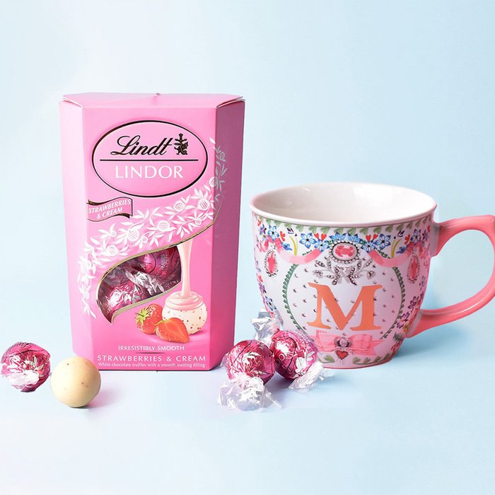 Cath Kidston Letter M Posey Mug & Lindt Strawberries & Cream Truffles (200g)