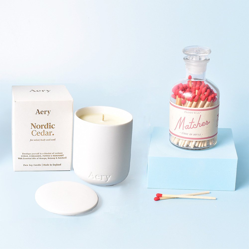 Aery Nordic Cedar Candle & Matches Bundle