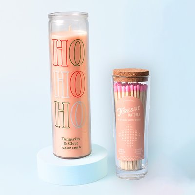 Ho Ho Ho Candle & Pink Fireside Matches Gift Set