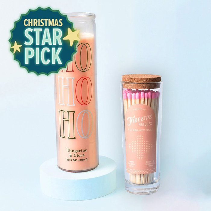 Ho Ho Ho Candle & Pink Fireside Matches Gift Set Moonpig