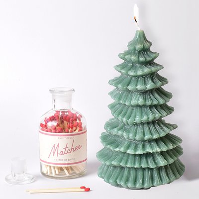 Christmas Tree Candle & Red Matches Strike On Jar Gift Set