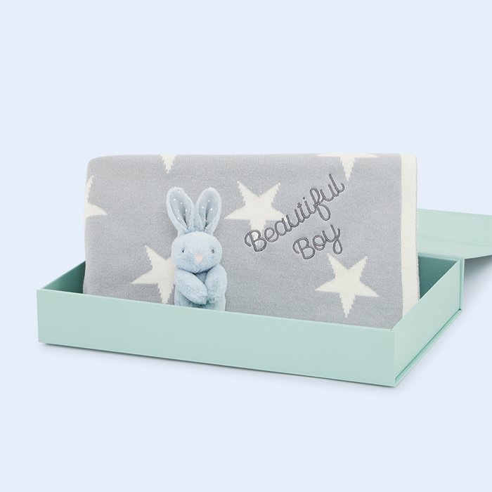 My 1st Years Beautiful Boy Baby Blue Star Blanket, Soft Bunny & Gift Box
