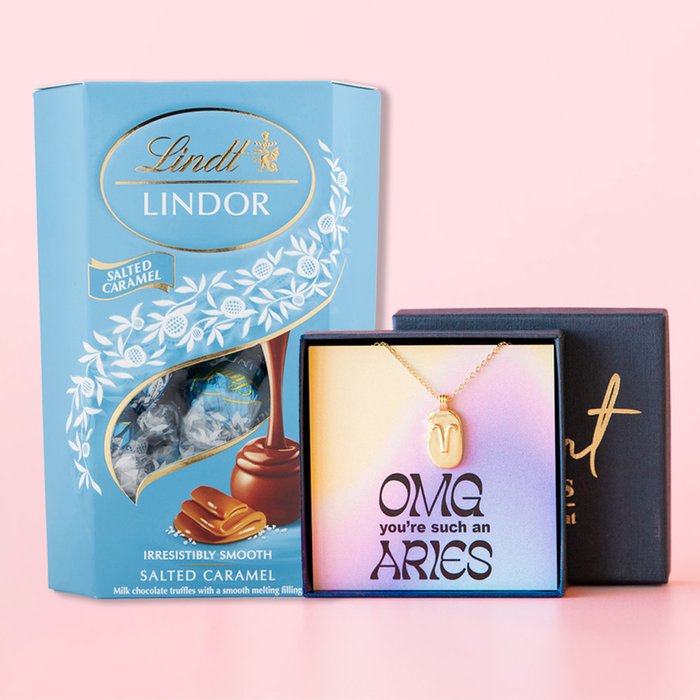 Lindt Salted Caramel Truffles & Aries Necklace Gift Set
