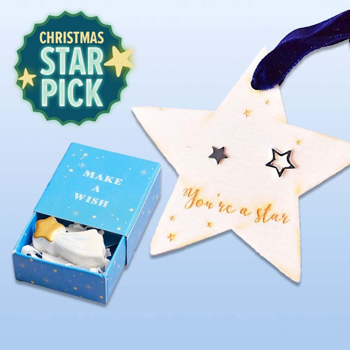 Lisa Angel Tiny Matchbox Ceramic Star Token & Silver Star Earrings Gift Set