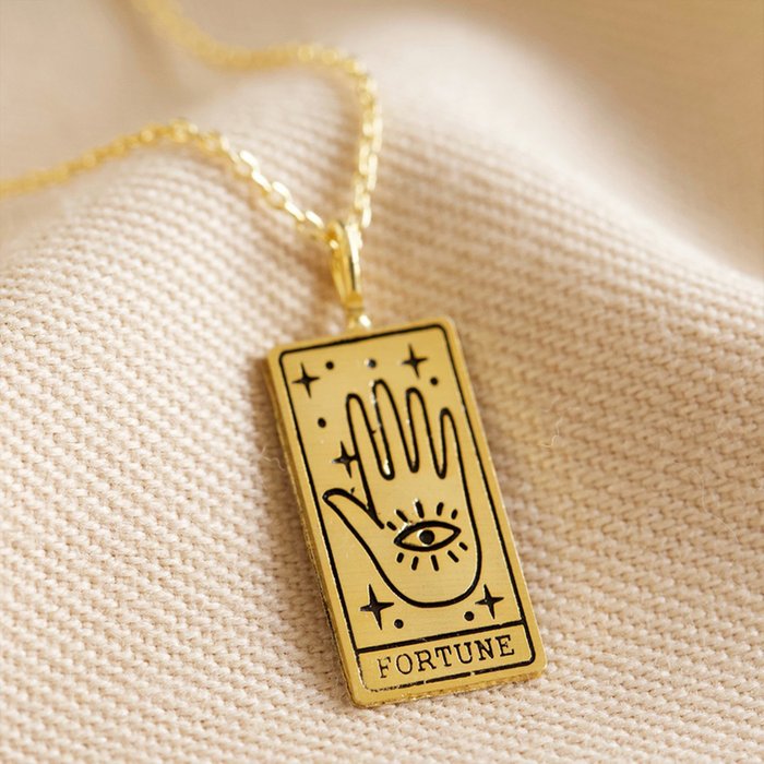 Fortune Tarot Card Pendant Gold Necklace 