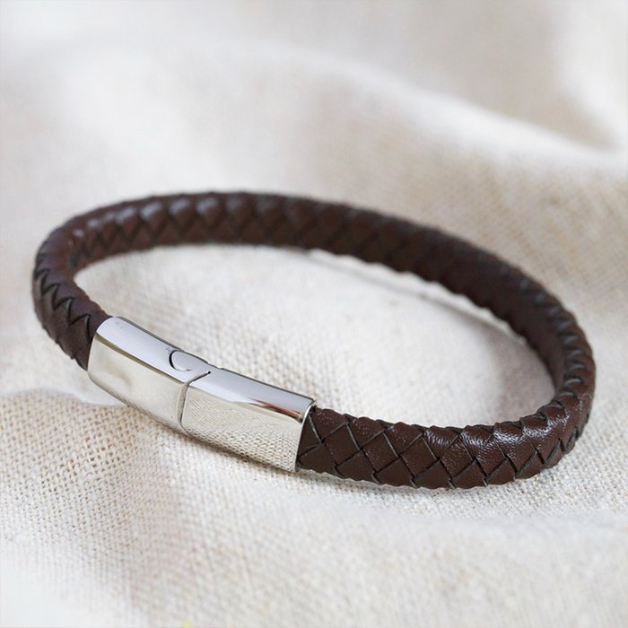 Lisa Angel Medium Brown Woven Leather Bracelet