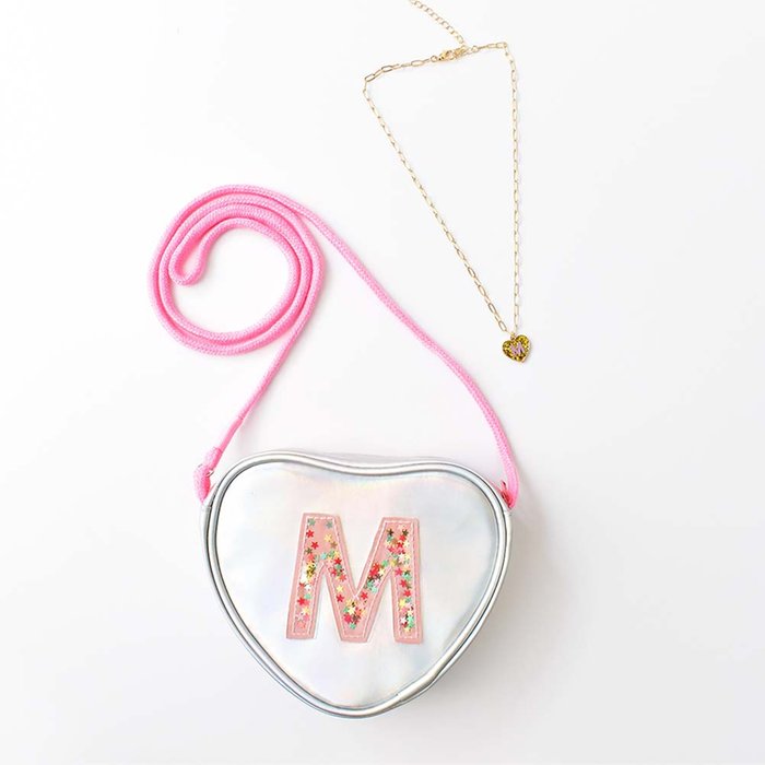 Initial 'M' Heart Bag & Necklace Gift Set