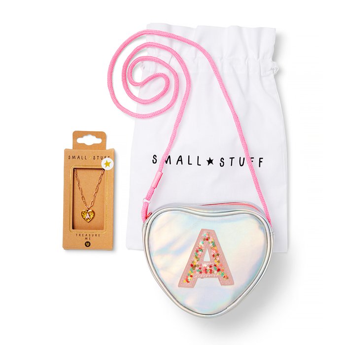 Initial 'A' Heart Bag & Necklace Gift Set