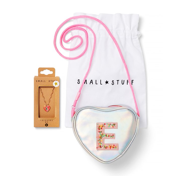 Initial 'E' Heart Bag & Necklace Gift Set