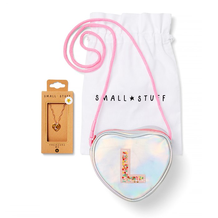 Initial 'L' Heart Bag & Necklace Gift Set