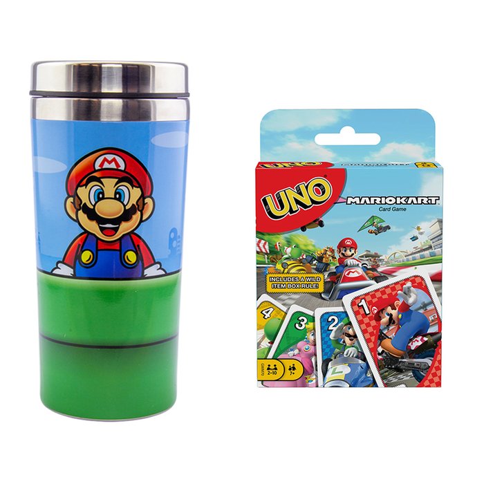 Uno Super & Mario Warp Pipe Travel Mug Bundle